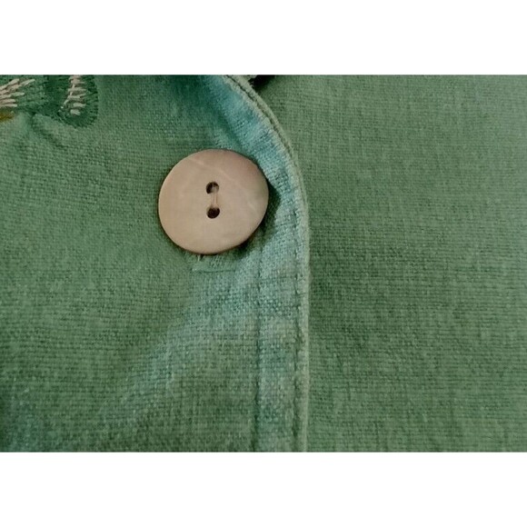 N Touch Jacket Size S AQUA BLUE EMBROIDERED  BEADED FLORAL BUTTON LINEN BLEND - Picture 8 of 9